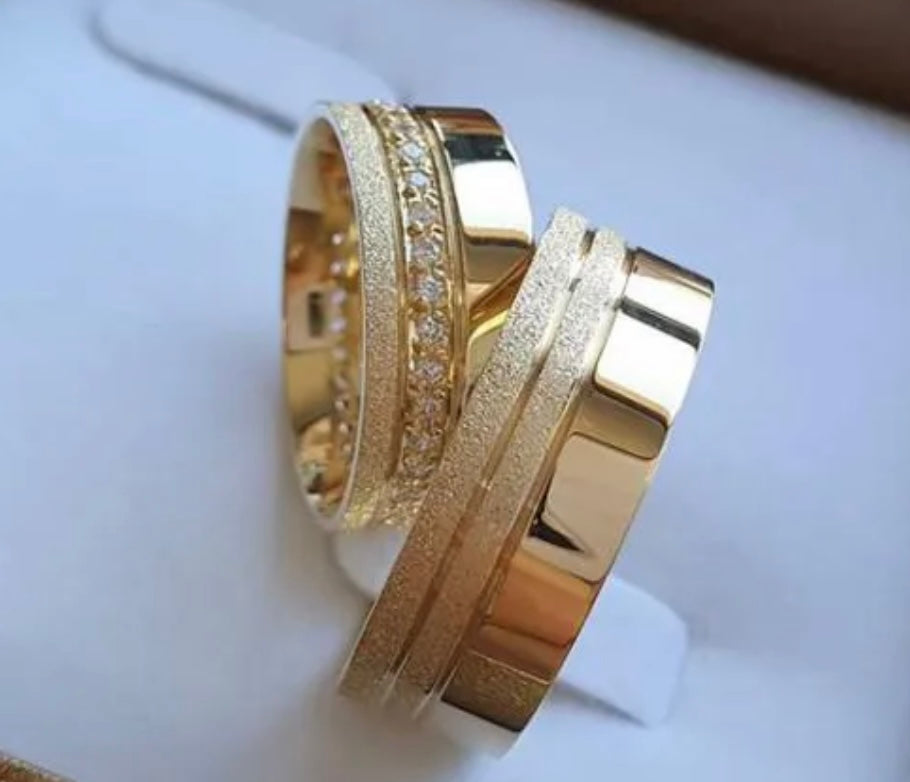 Conjunto Alianças Banhada Ouro 18K 8mm
